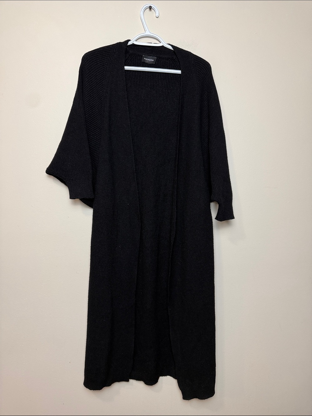 Frank and Oak Long Open-Front Black Knit Cardigan size M